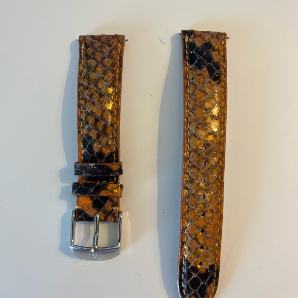 Authentic Michele 18mm Orange/Gold and Black Leather Watch Strap
